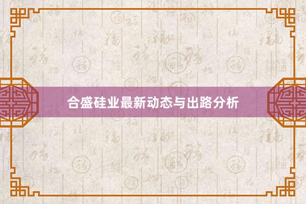 合盛硅业最新动态与出路分析